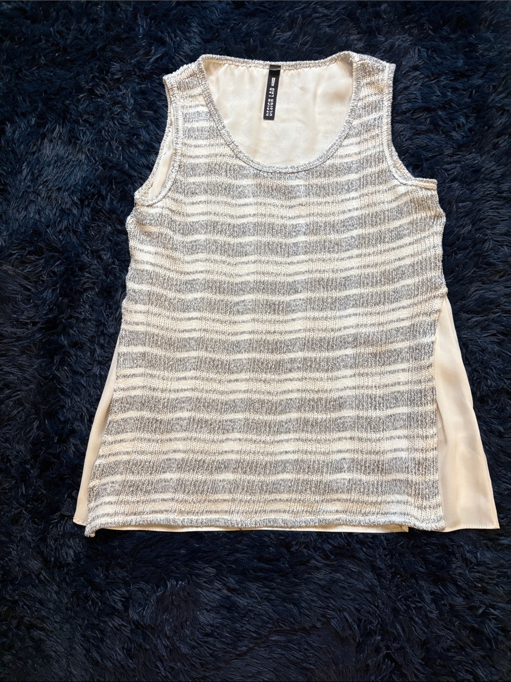 Design Lab Lord & Taylor Striped Metallic Tank - Silver & Cream